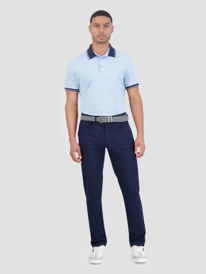 Ben Sherman Checker Rib Air Pique Sports Fit Polo Shirts Blue | WYESU-7564