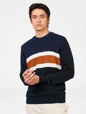 Ben Sherman Chest Stripe Crewneck Knitwear Black | VLUOP-7916