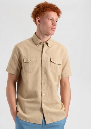 Ben Sherman Garment Dye Linen Shirts Brown | EWAUO-1987