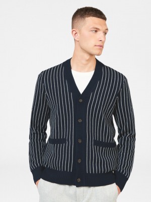 Ben Sherman Jacquard Stripe Cardigan Knitwear Navy | VUZEA-4512