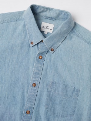 Ben Sherman Long-Sleeve Chambray Shirts Blue / Navy | MBTRU-9864