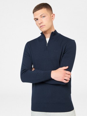 Ben Sherman Merino Half-Zip Knitwear Navy | LGNTC-4172