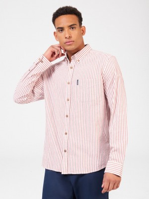 Ben Sherman Recycled Cotton Oxford Stripe Shirts Orange | XWUJZ-4679