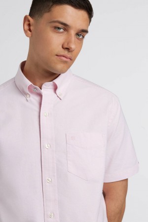 Ben Sherman Short Sleeve Brighton Oxford Organic Shirts Pink | UYNJH-3809