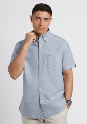 Ben Sherman Short Sleeve Brighton Oxford Organic Shirts Navy | YVEKJ-1542