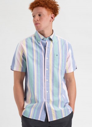 Ben Sherman Short Sleeve Brighton Oxford Organic Stripe Shirts Multicolor Stripes | LGWEB-3021