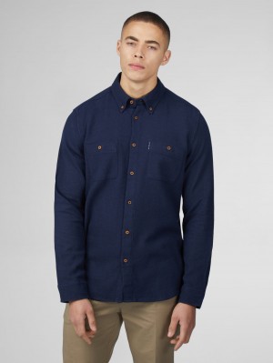 Ben Sherman Signature Boucle Shirts Navy | PURXF-1728