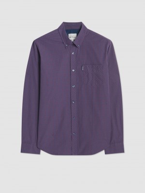 Ben Sherman Signature Gingham Long-Sleeve Shirts Purple | USNOV-0789