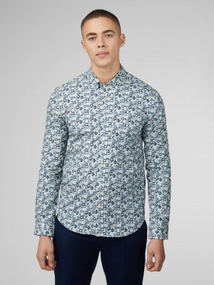 Ben Sherman Signature Multicolor Floral Shirts Blue | AFVBH-9780