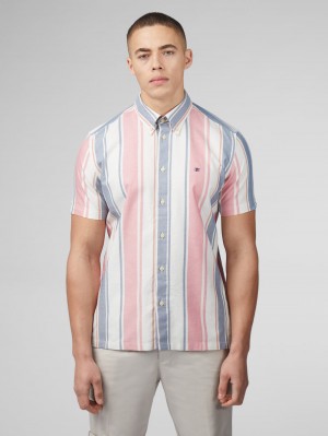 Ben Sherman Signature Multicolor Stripe Shirts Dark Pink | CQEVX-5860