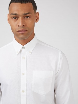 Ben Sherman Signature Organic Long-Sleeve Oxford Shirts White | NCIBD-6813