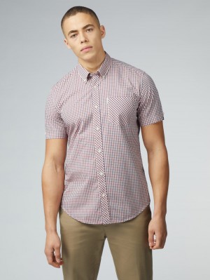 Ben Sherman Signature Short Sleeve Gingham Shirts Red / White | BUFSG-3410