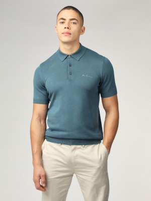 Ben Sherman Signature Short Sleeve Polo Knitwear Turquoise | AWEOG-0849