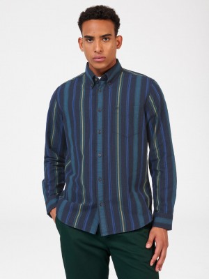 Ben Sherman Signature Striped Oxford Shirts Green | PAQLC-7304