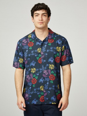 Ben Sherman Team GB Floral Shirts Navy | MVOYG-7360