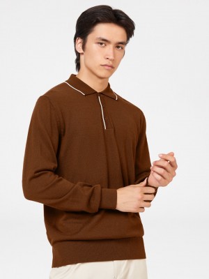 Ben Sherman Tipped Merino Polo Neck Sweaters Brown | OUPXR-9720