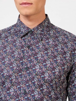 Ben Sherman Winter Floral Shirts Purple | HGPNJ-4061