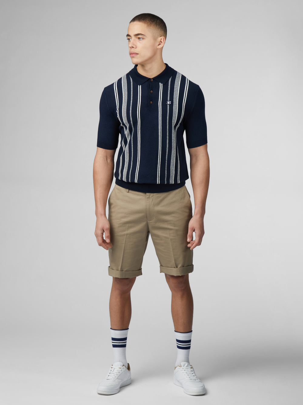 Ben Sherman B by Ben Sherman Crinkle Cotton Stripe Polo Knitwear Navy | XEATJ-2415