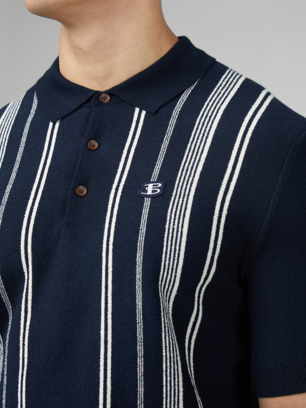 Ben Sherman B by Ben Sherman Crinkle Cotton Stripe Polo Knitwear Navy | XEATJ-2415