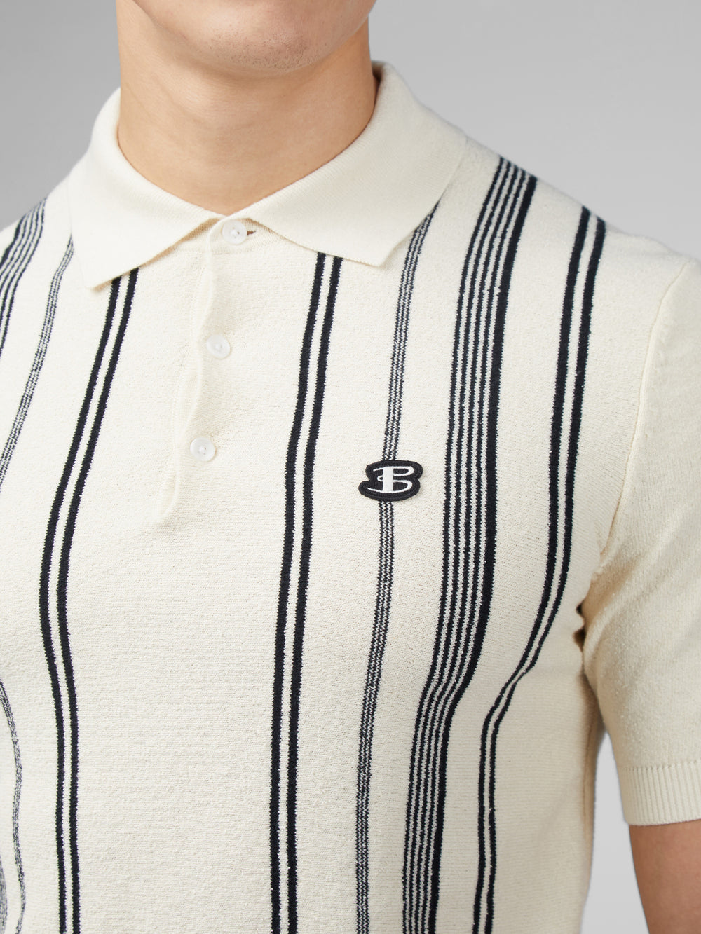 Ben Sherman B by Ben Sherman Crinkle Cotton Stripe Polo Knitwear White | UYRXG-2640