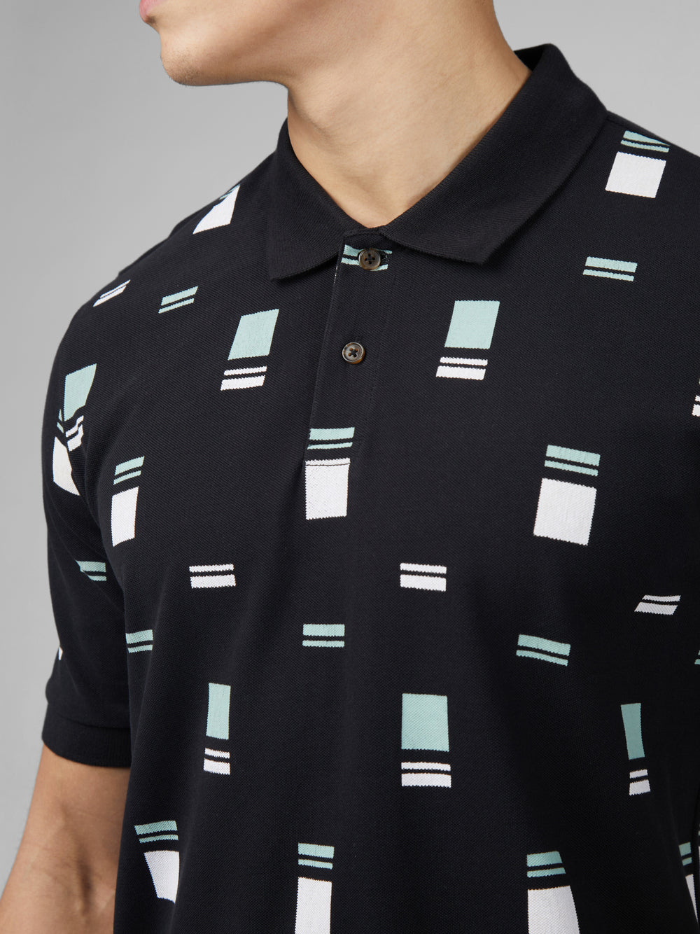 Ben Sherman B by Ben Sherman Scatter Chequerboard Mod Stripe Polo Shirts Black | WHDRF-0168