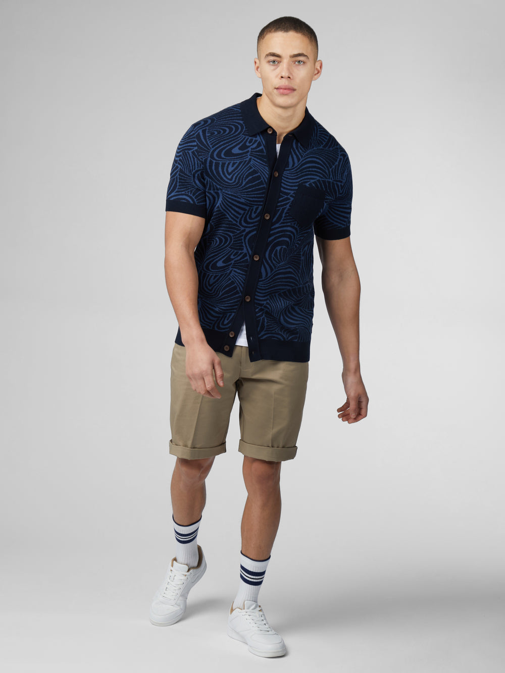 Ben Sherman B by Ben Sherman Swirl Jacquard Button Through Polo Knitwear Navy | HMZYX-1435