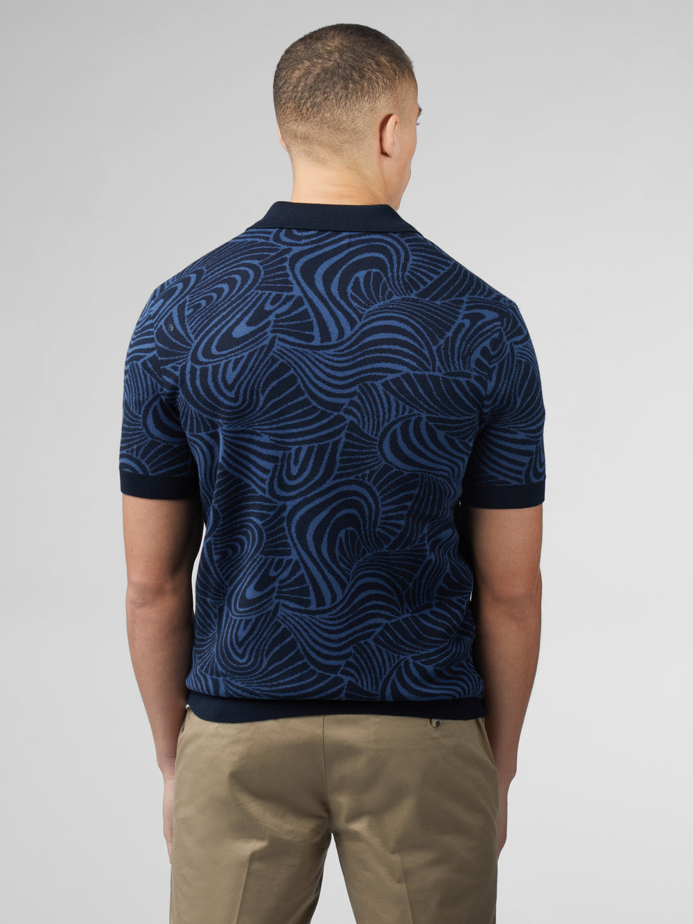 Ben Sherman B by Ben Sherman Swirl Jacquard Button Through Polo Knitwear Navy | HMZYX-1435