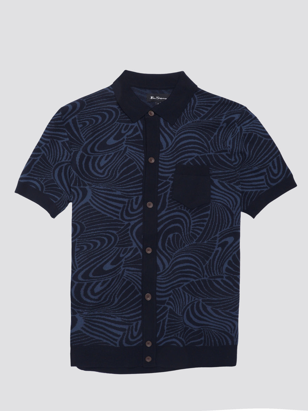 Ben Sherman B by Ben Sherman Swirl Jacquard Button Through Polo Knitwear Navy | HMZYX-1435