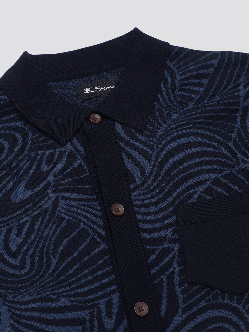 Ben Sherman B by Ben Sherman Swirl Jacquard Button Through Polo Knitwear Navy | HMZYX-1435