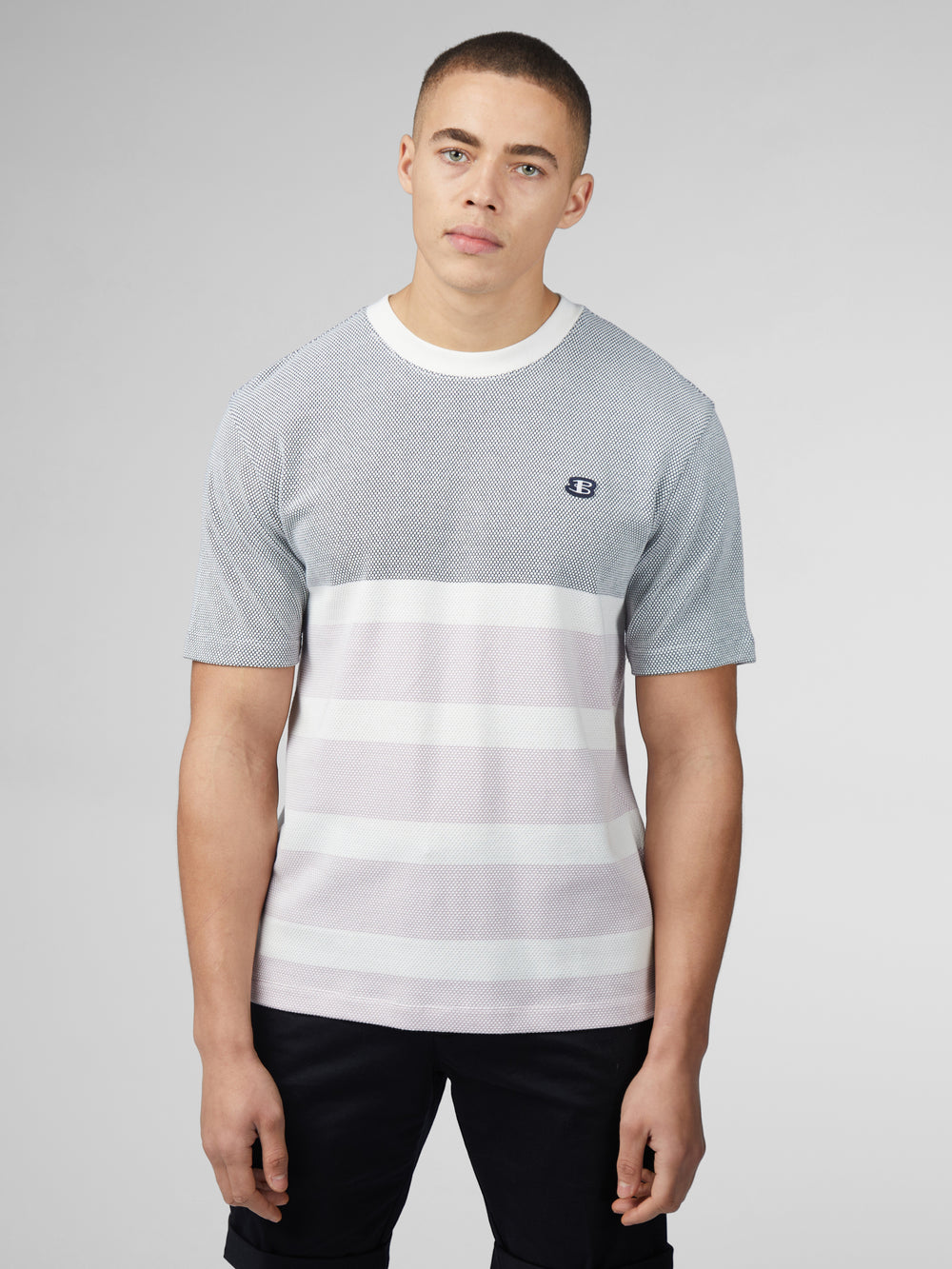 Ben Sherman B by Ben Sherman Textured Block Stripe T-Shirt Navy | OSZBW-3017