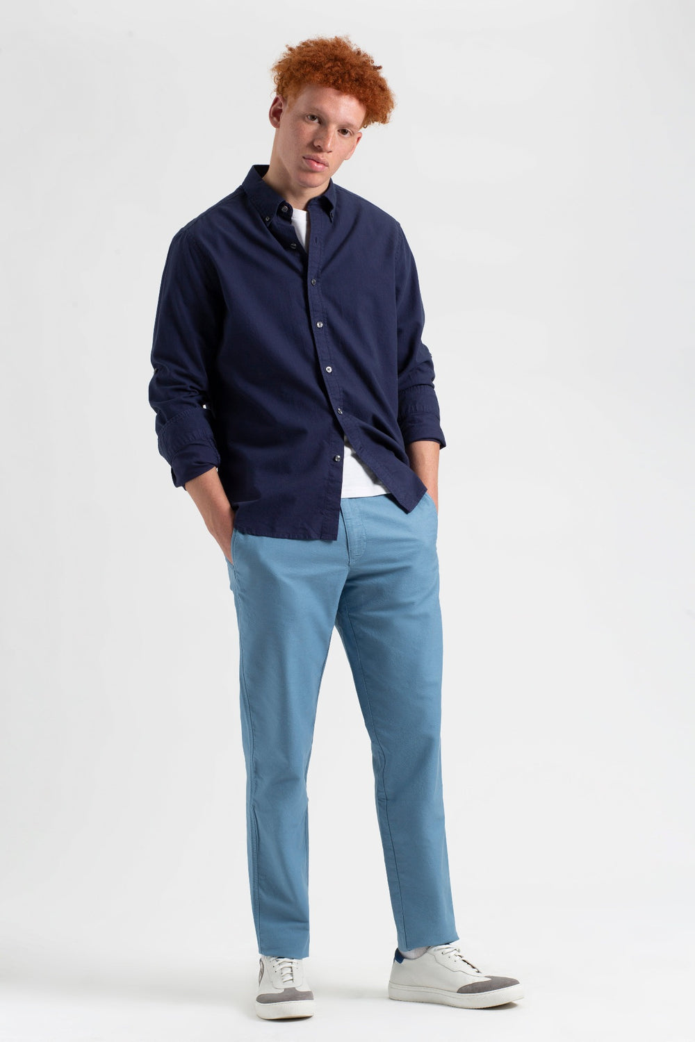 Ben Sherman Beatnik Oxford Slim Taper Garment Dye Chino Pants Blue | RNYOZ-6987