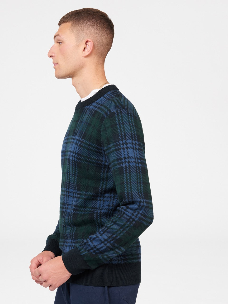 Ben Sherman Blackwatch Check Crewneck Knitwear Black | GDITE-5173