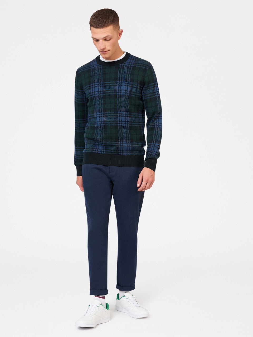 Ben Sherman Blackwatch Check Crewneck Knitwear Black | GDITE-5173