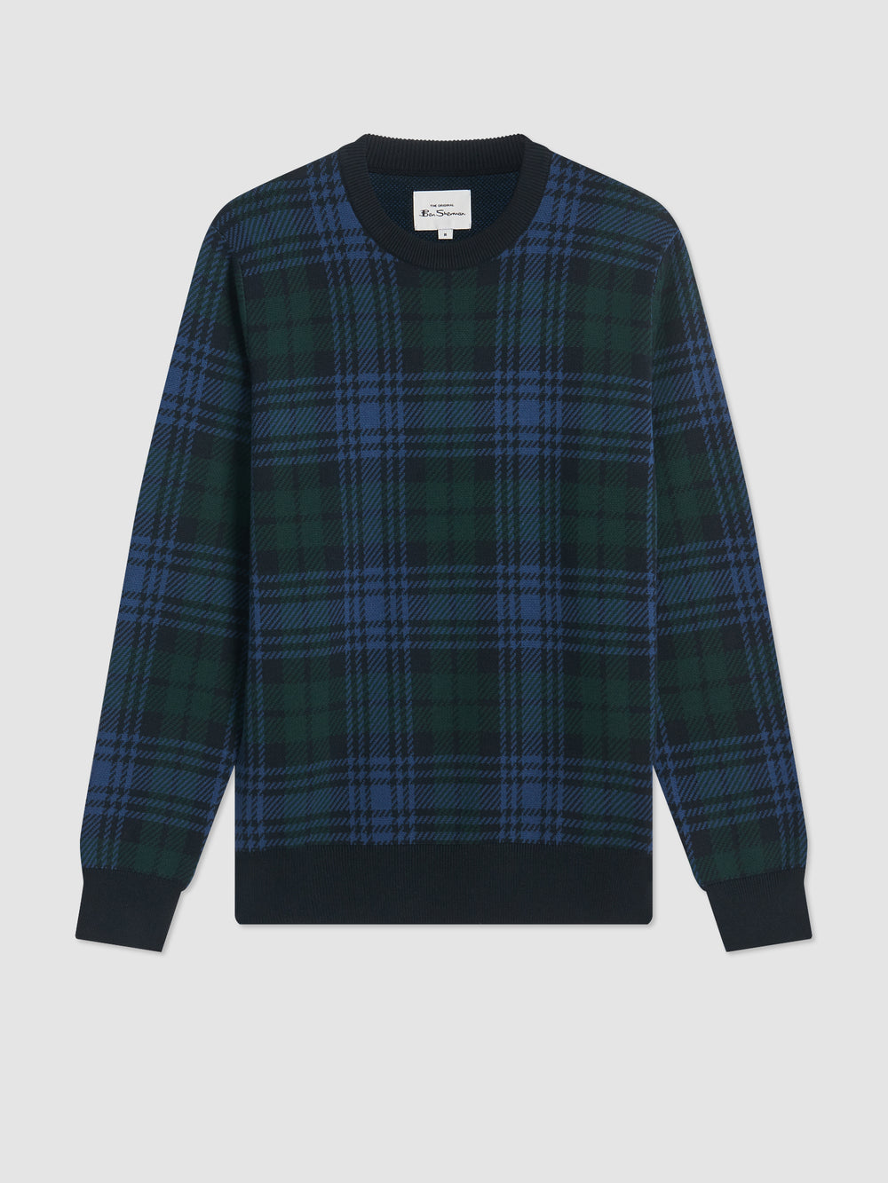 Ben Sherman Blackwatch Check Crewneck Knitwear Black | GDITE-5173