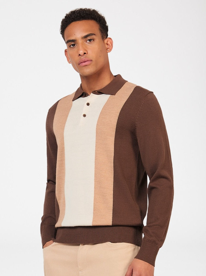 Ben Sherman Block Stripe Merino Polo Neck Sweaters Chocolate | SRVKL-0541