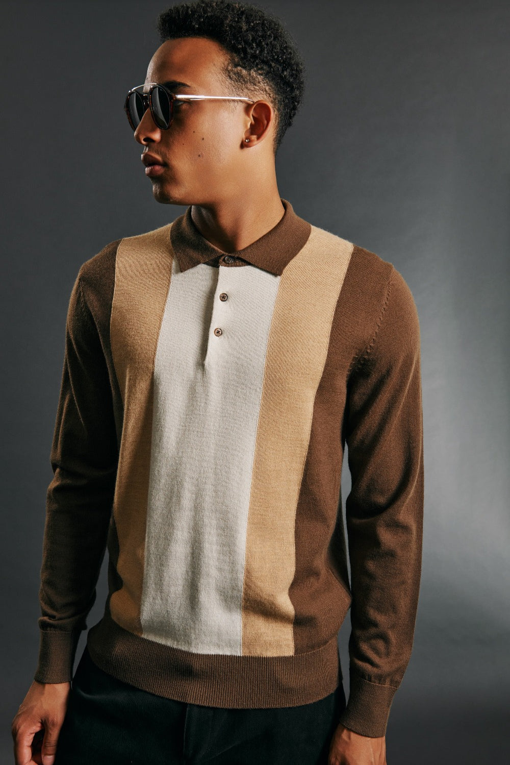 Ben Sherman Block Stripe Merino Polo Neck Sweaters Chocolate | SRVKL-0541