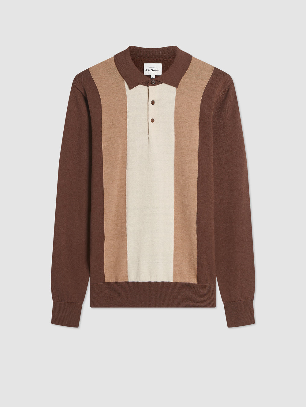 Ben Sherman Block Stripe Merino Polo Neck Sweaters Chocolate | SRVKL-0541