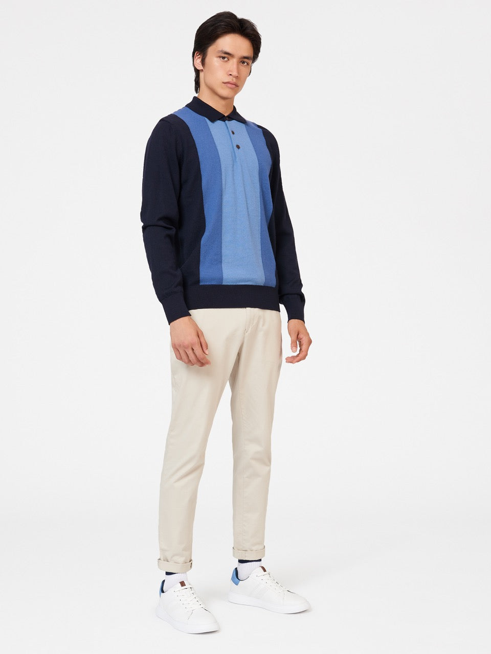 Ben Sherman Block Stripe Merino Polo Neck Sweaters Navy | QDBZU-1340