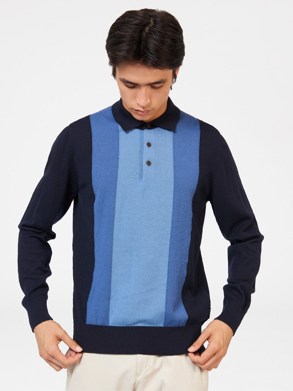 Ben Sherman Block Stripe Merino Polo Neck Sweaters Navy | QDBZU-1340