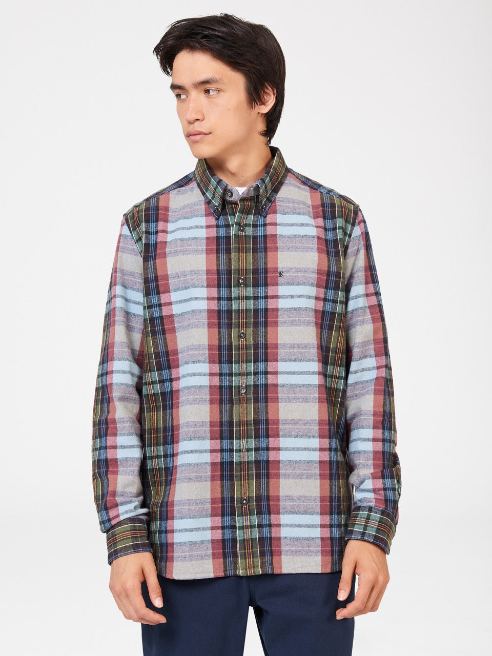 Ben Sherman Brushed Multicolour Check Oxford Shirts Blue | ABXVN-9846