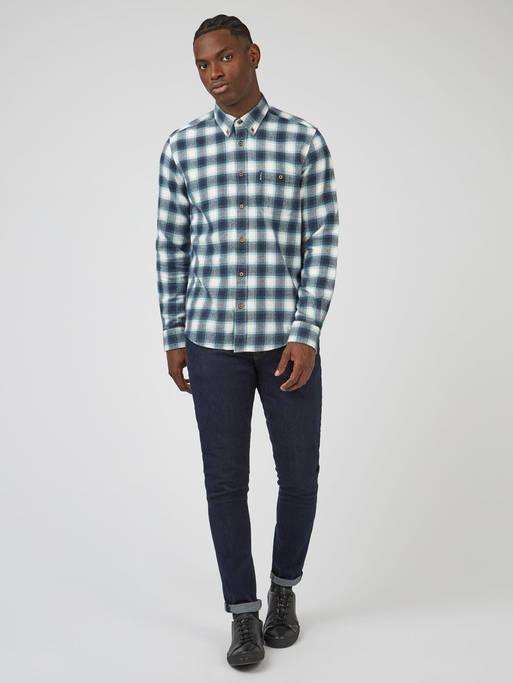 Ben Sherman Brushed Ombre Check Flannel Shirts Green | YIMFJ-2857