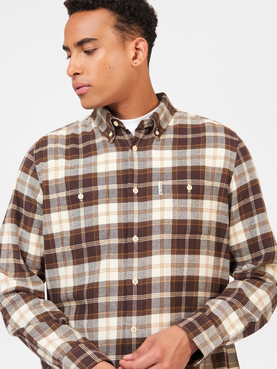 Ben Sherman Brushed Plain Check Shirts Chocolate | SJUEW-3896