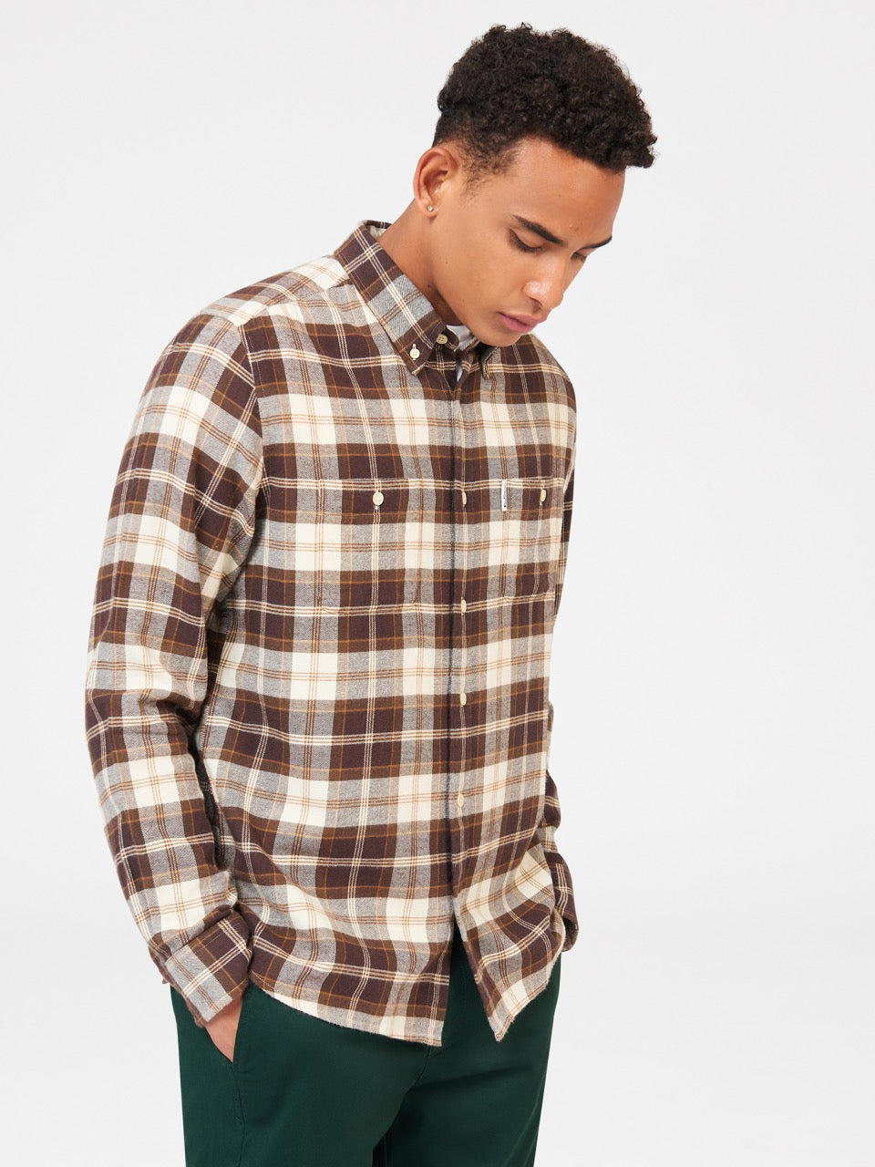 Ben Sherman Brushed Plain Check Shirts Chocolate | SJUEW-3896