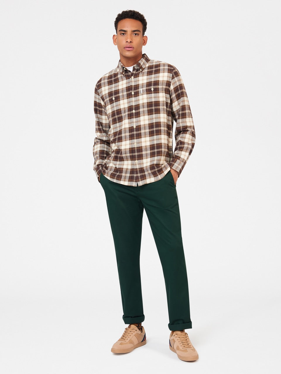 Ben Sherman Brushed Plain Check Shirts Chocolate | SJUEW-3896