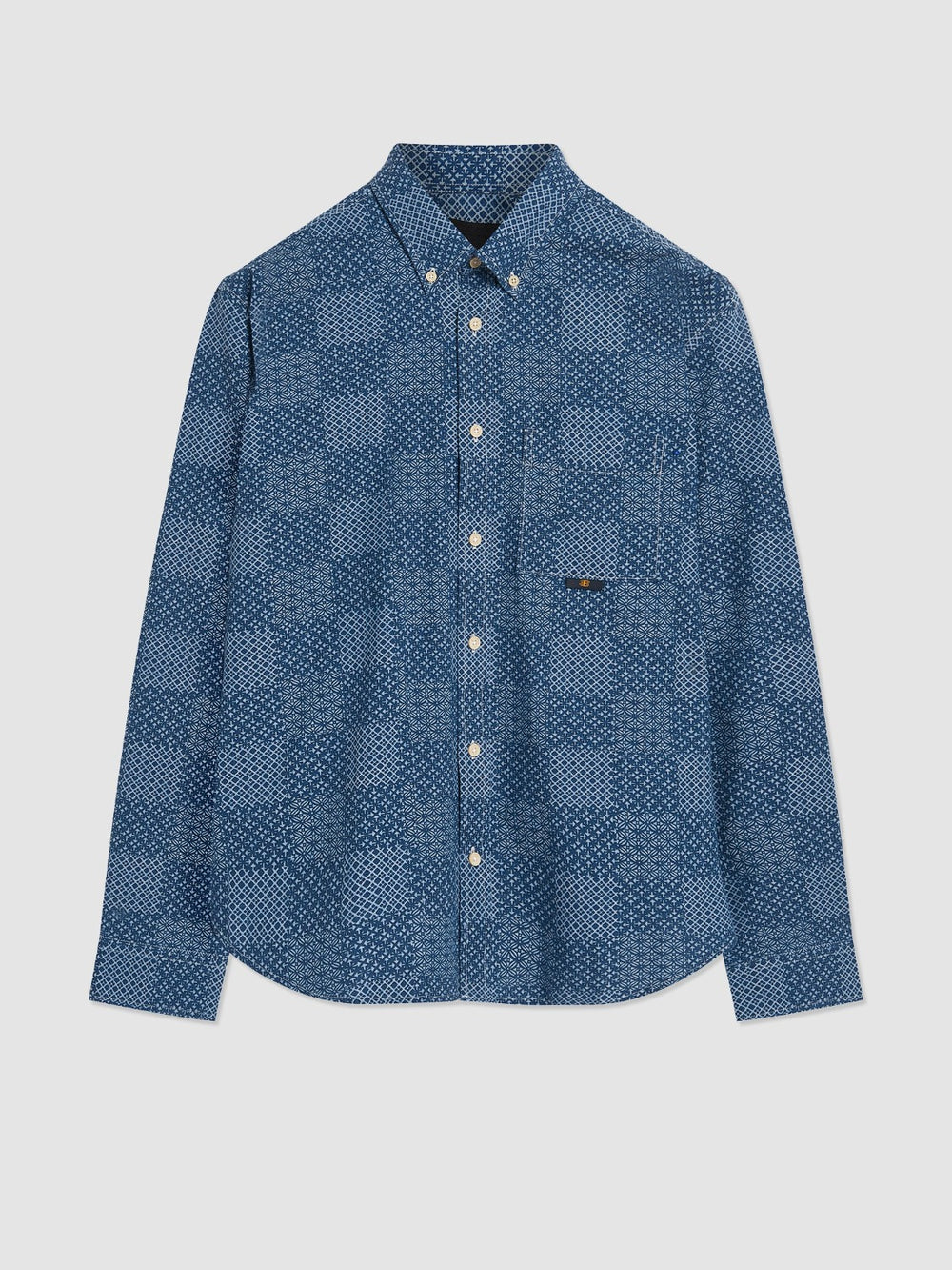 Ben Sherman Chambray Patchwork Geo Print Long-Sleeve Shirts Blue | COSWG-2463