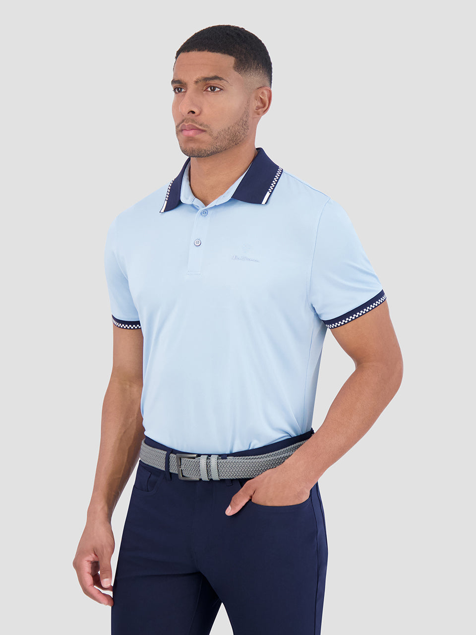 Ben Sherman Checker Rib Air Pique Sports Fit Polo Shirts Blue | WYESU-7564