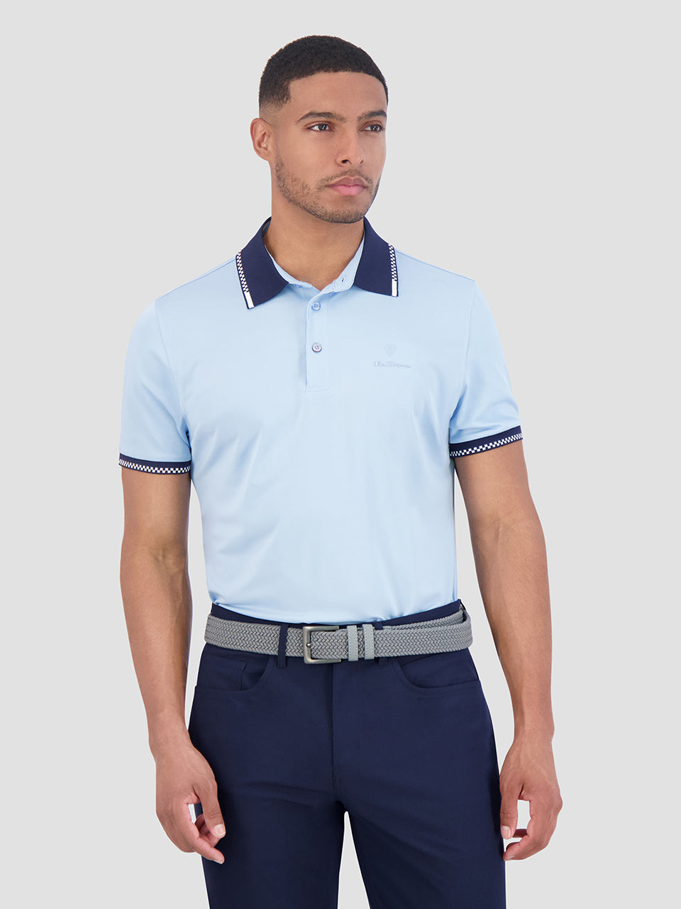 Ben Sherman Checker Rib Air Pique Sports Fit Polo Shirts Blue | WYESU-7564