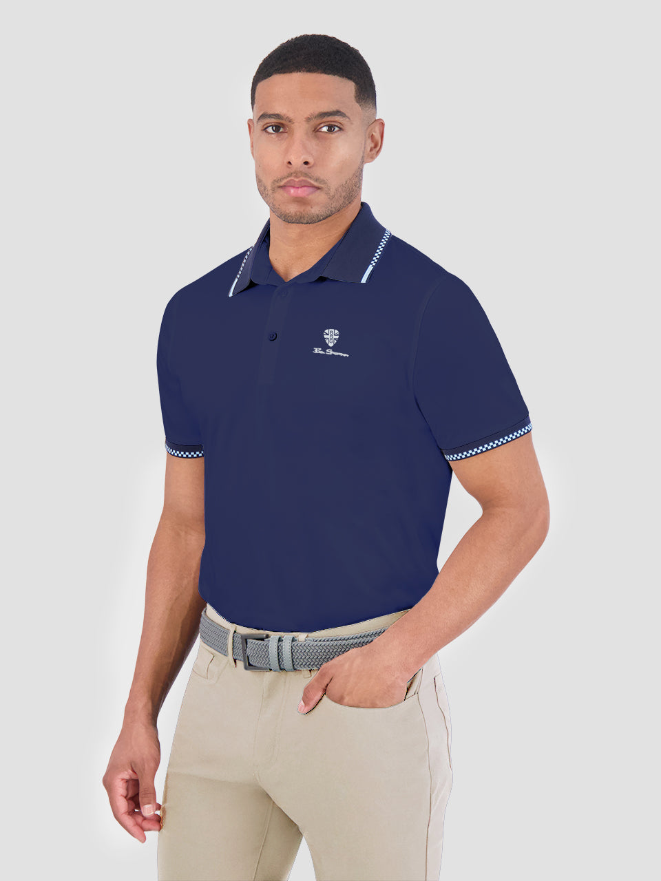 Ben Sherman Checker Rib Air Pique Sports Fit Polo Shirts Navy | EQINT-1072