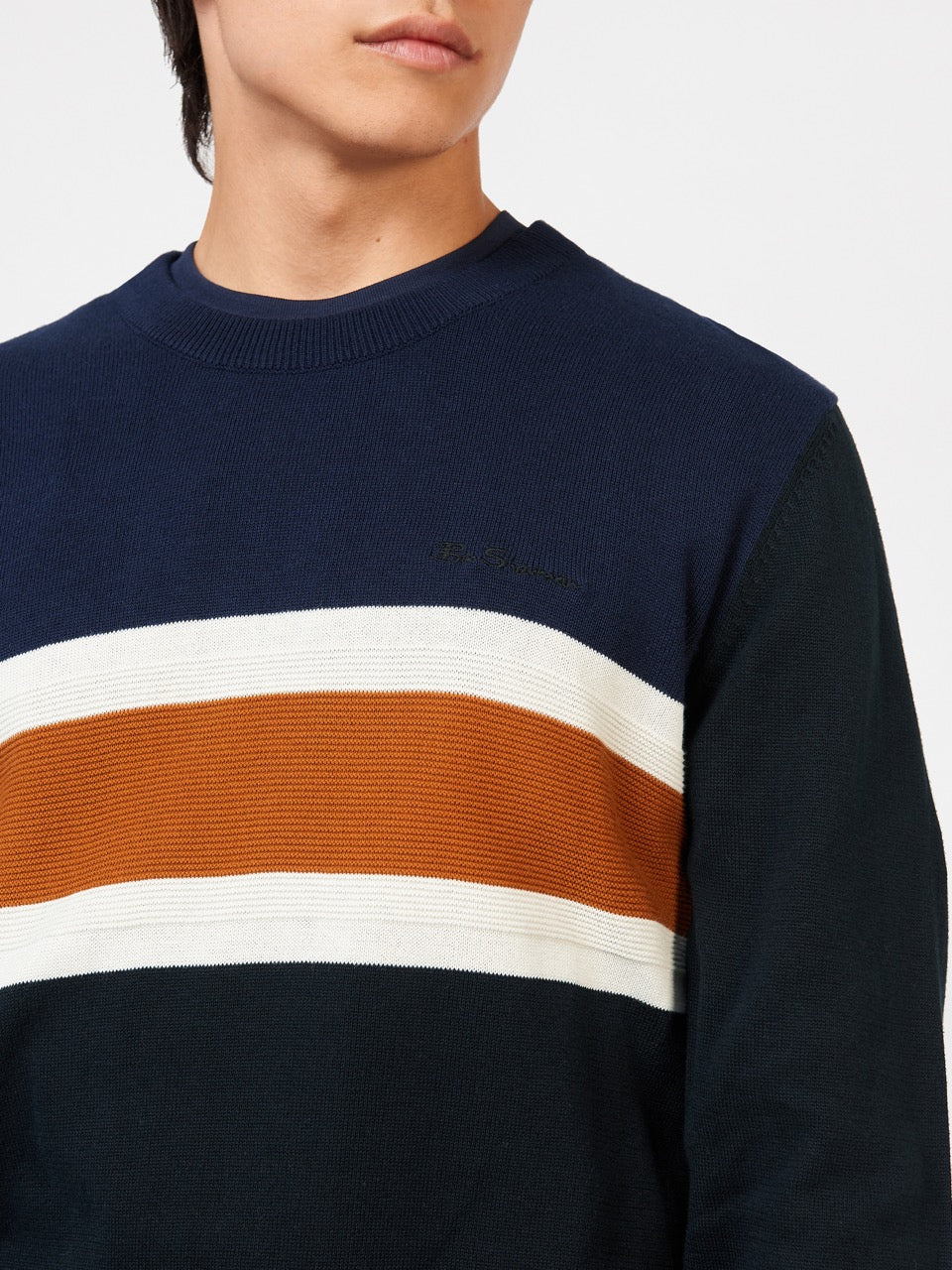 Ben Sherman Chest Stripe Crewneck Knitwear Black | VLUOP-7916