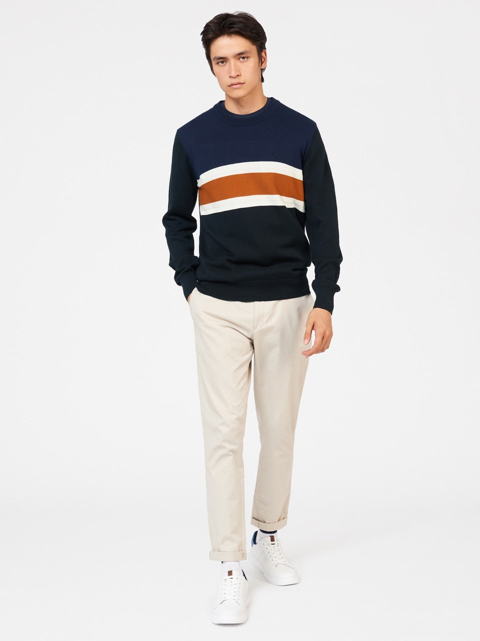 Ben Sherman Chest Stripe Crewneck Knitwear Black | VLUOP-7916